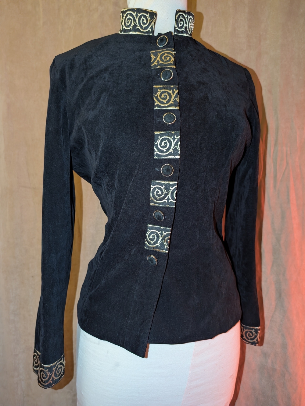 Jessica Howard Black Mandarin-Collar Jacket with Gold Trim